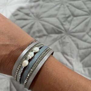 Elegant Silver and Gray Multi-Layer Bracelet